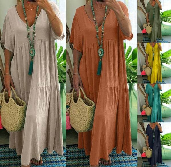 đ Elegantes Maxikleid mit wellenförmigem Saum â weich fallender Stoff, schmeichelhafter Schnitt, perfekt fĂŒr Strand, Gartenpartys oder den stilvollen Alltag