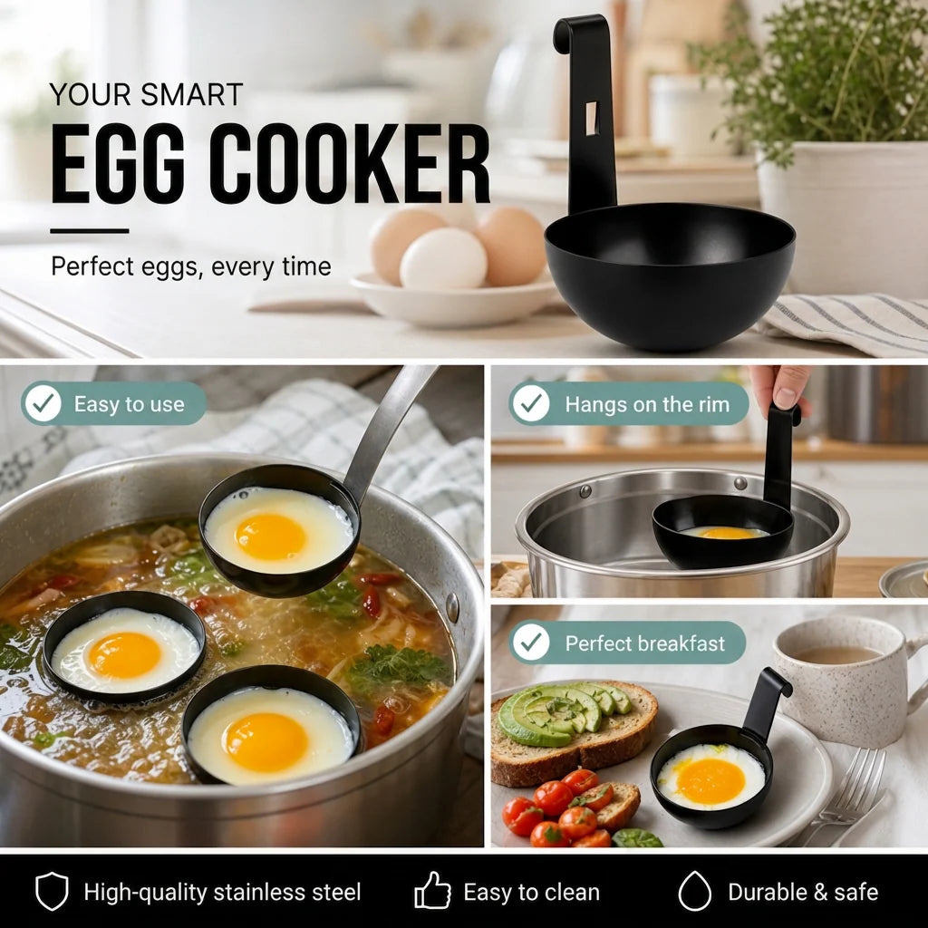 🛍️ 50 % Rabatt – Hängendes Eierpochier-Set aus Silikon/Edelstahl – für weiche & hartgekochte Eier, spülmaschinenfest & hitzebeständig 🍳