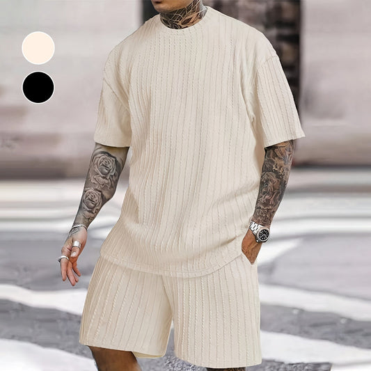 Men’s Summer 2-piece Set - Drop Shoulder T-shirt and Drawstring Shorts