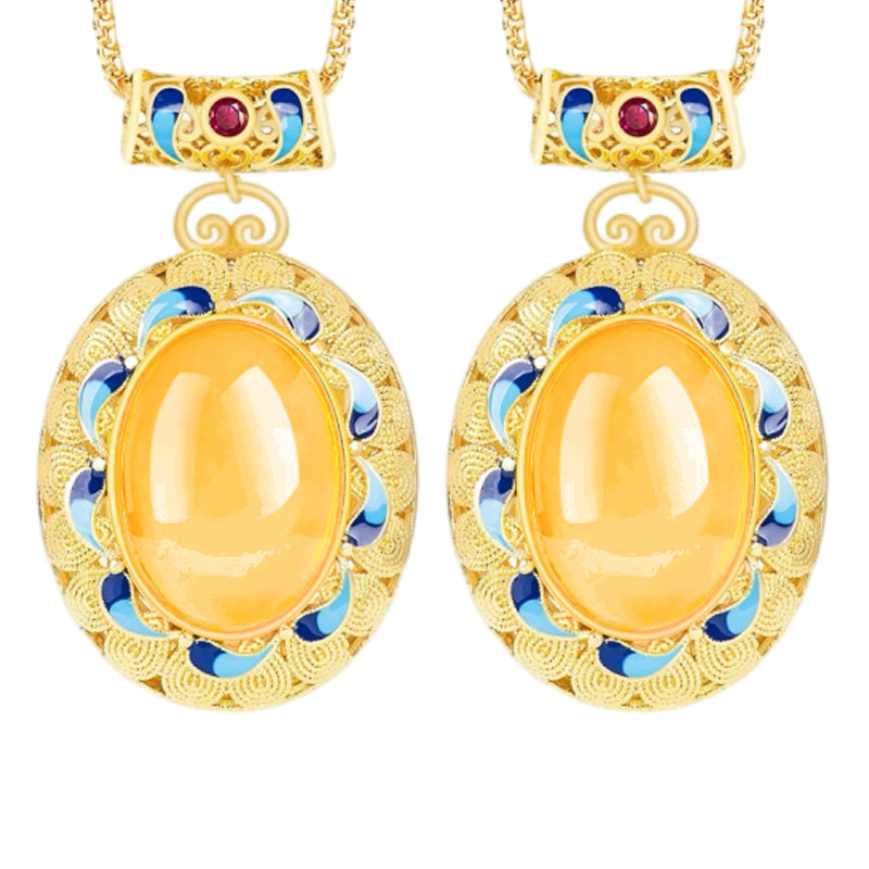 Women's Exquisite Faux Amber Yellow Pendant Necklace
