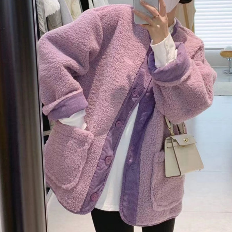 ❄️Winter Specials❄️ Einfarbige Button-Down-Mäntel mit Taschen für Damen