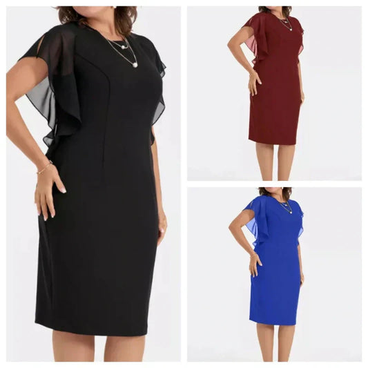 💖💖Einfarbiges Midikleid mit Rundhalsausschnitt