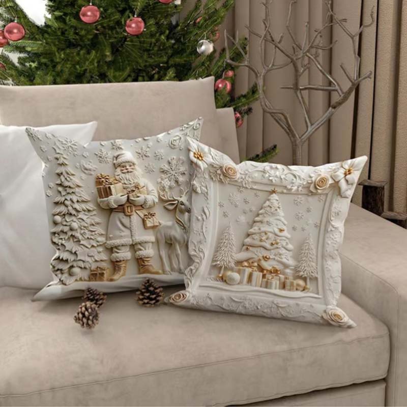 đ Neue 4-teilige Weihnachts-KissenbezĂŒge Set â Santa, Schneemann, Tannenbaum & Rentier Motive fĂŒr Ihre Wohnzimmer-Dekoration
