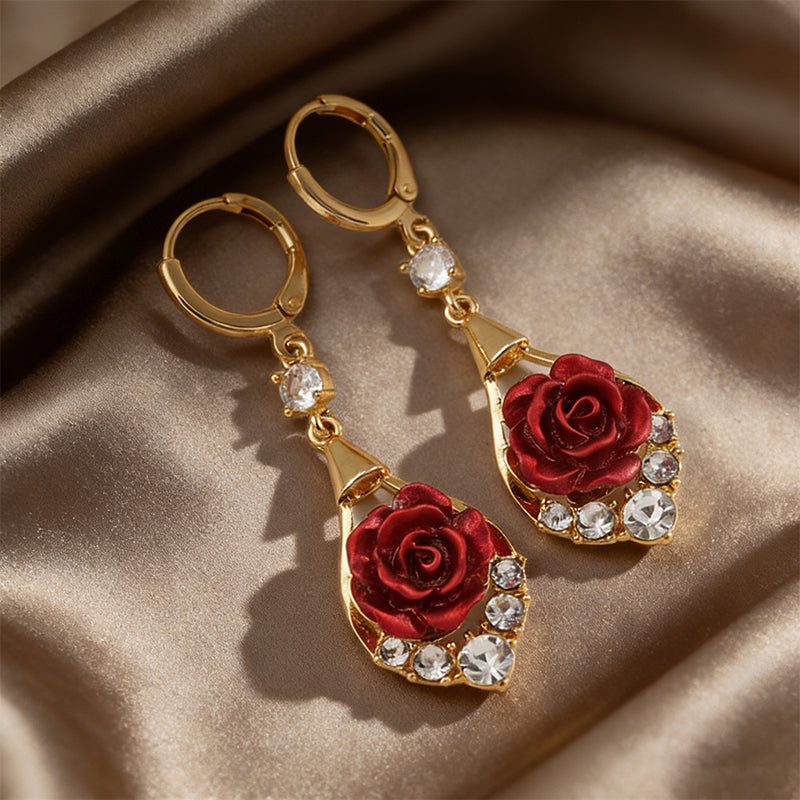 đčElegante Ohrringe mit roten Rosen