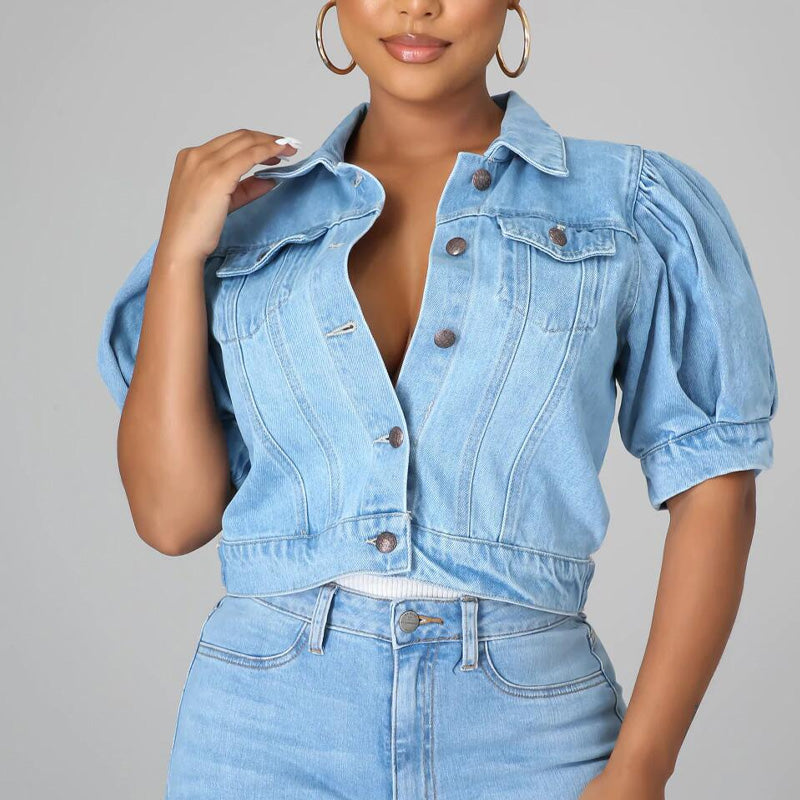 🌞NEU: Sommerkollektion mit bis zu 50% Rabatt 🛍️Damen Jeansjacke mit kurzen Ärmeln & Puffärmeln – lässig, bequem & vielseitig