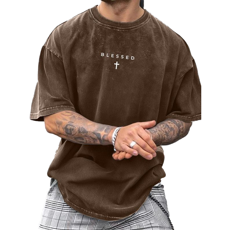 👕✝️ 50% RABATT! Vintage-T-Shirt für Herren mit Kreuz- und Buchstabenprint – Lässig, ausdrucksstark & mit persönlicher Note ✨