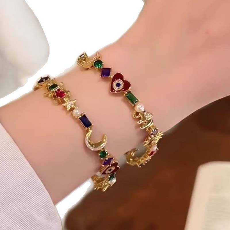 đ« LIMITED-TIME 50% RABATT! âš Himmelscharme-Armband â Sonne, Mond, Sterne, Kristalle, Goldton đȘ