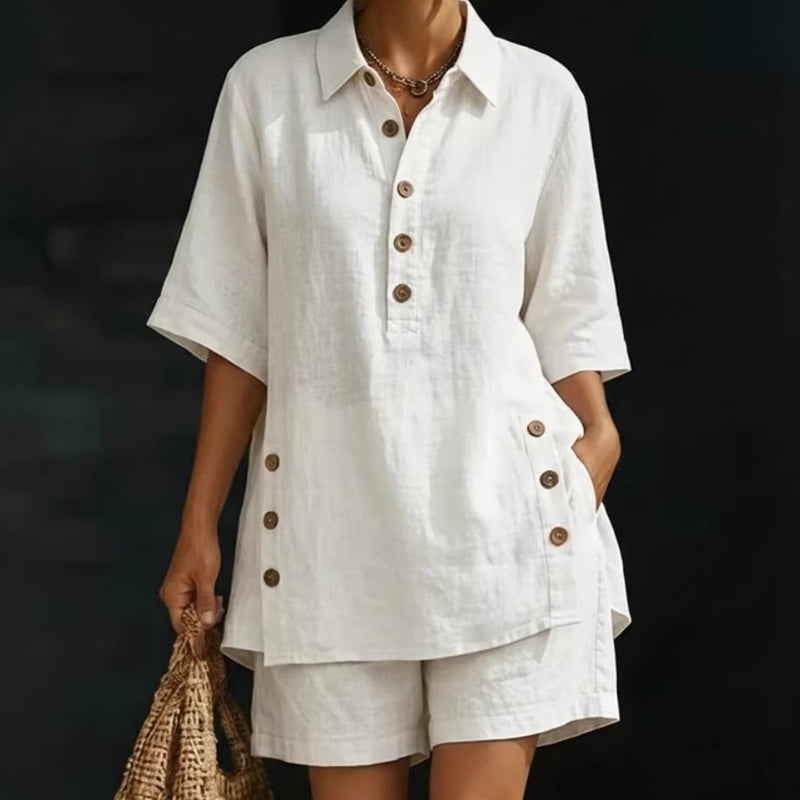 đ 50% RABATT â Nur fĂźr kurze Zeit! 2-teiliges Set fĂźr Damen â Relaxte Passform, Polokragen, perfekt fĂźr den Sommer. â¨
