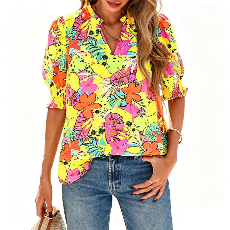 👚 JETZT 50 % RABATT! 🌸 Sommerliches Damen-Top mit Blumenmuster und Puffärmeln – Leicht und atmungsaktiv – Romantisches Design, perfekt für Brunch oder Gartenpartys – unkompliziert und schick 💃