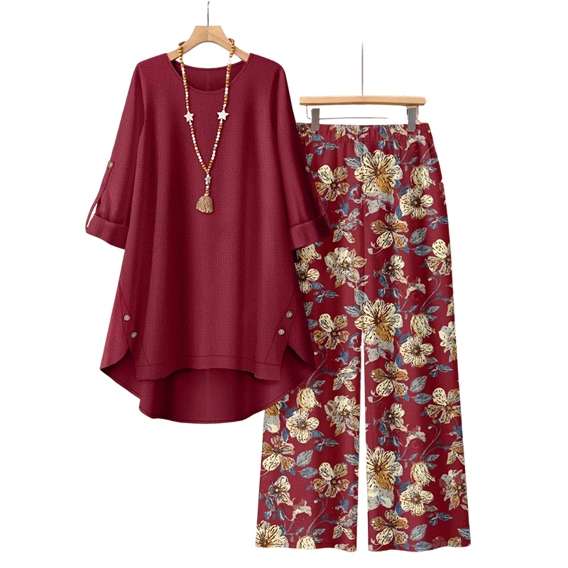 ⏳ Letzter Tag: 50 % Rabatt🔥 Damen 2-Teiler Baumwoll-Leinen Set ✨ Boho Blumenprint, locker & atmungsaktiv für Sommer & Urlaub