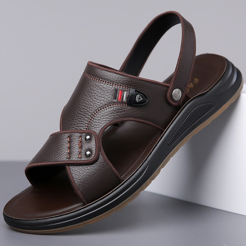 ✨🔥Herren Leder-Sandalen 2-in-1 Slip-On – Outdoor & Strand-Hausschuhe