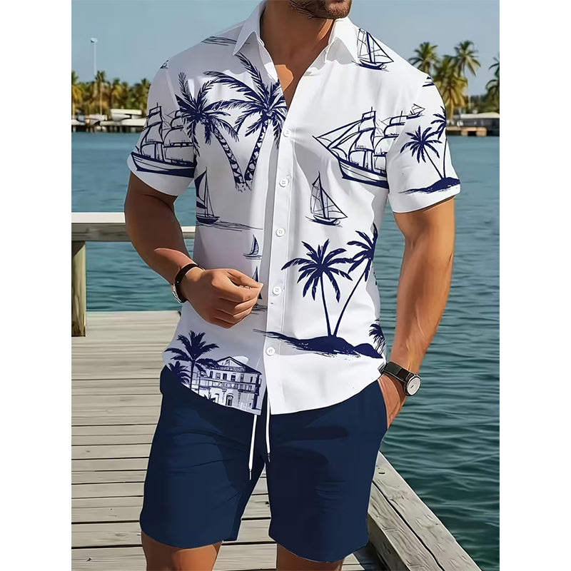 đď¸ Lässiges Sommer-Set â kurzärmeliges Hemd mit auffälligem Print & leichte Shorts, perfekt fĂźr Strand, Reise oder entspannte Stunden âď¸