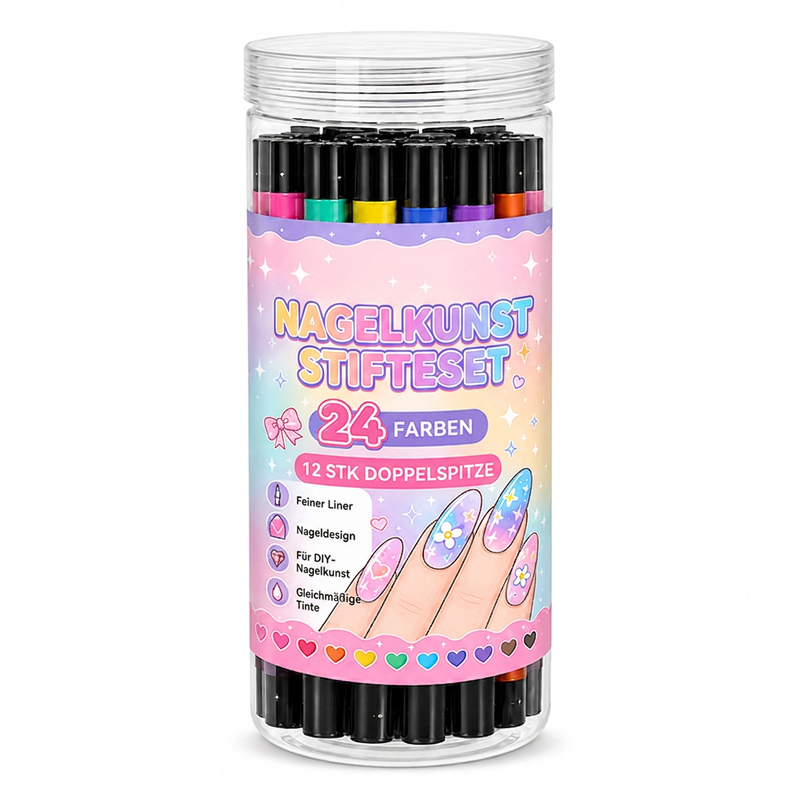 💅24-Farben-Nagelkunststifte, 12 doppelseitige Stifte mit zwei Spitzen