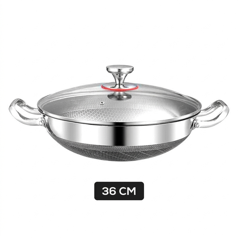 ⏳ Zeitlich befristetes Angebot ⏳ Edelstahl-Wokpfanne mit Wabenstruktur und Glasdeckel