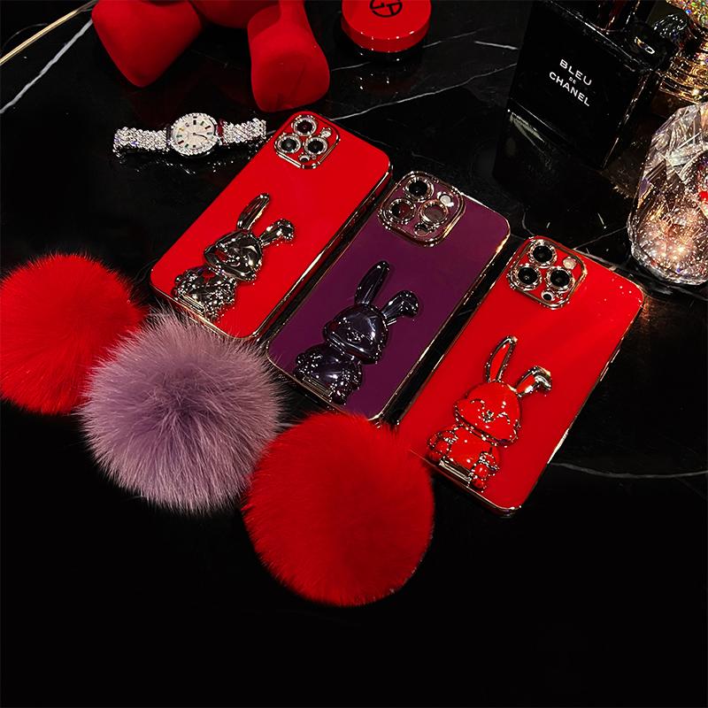 Red Creative Rabbit Bracket Hairball Case Cover für iPhone (50 % RABATT)