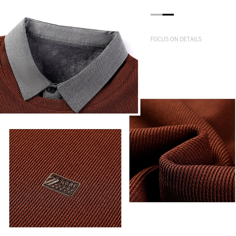 Herren Warmer Strickpullover mit Hemdkragen in Layering-Optik