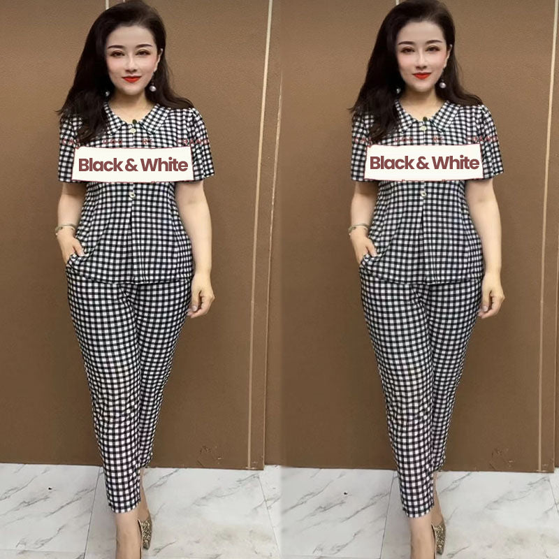 💐Damen Cooling Plaid Top & Hose 2-teiliges Set(50% OFF)