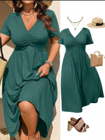 ✨ Figurfreundliches Damen Großgrößen-Kleid – Empire-Schnitt, atmungsaktives Material und vielseitig kombinierbar für warme Tage 🌸