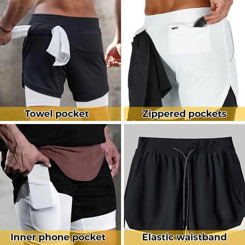 Professionelle doppellagige Sportshorts mit mehreren Taschen für Herren