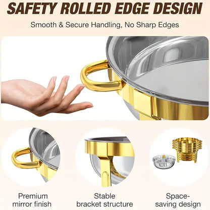 🔥Black-Friday-Mega-Angebot – 50 % Rabatt!🔥Edelstahl Warmhaltebuffet-Garnitur 5QT mit Brennstoffständer, Goldene Speisenwärmer für Feiern