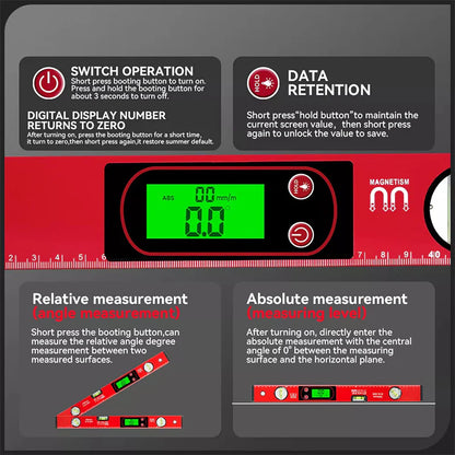 🔧📐 Multifunktionaler Präzisions-Magnet-Nivellierer mit LCD-Digitalanzeige ⚡📲 Ideal für präzise Wandmontage & Renovierungen – Wasserwaage, Neigungsmesser und Lineal in einem. Einfach, schnell, millimetergenau!