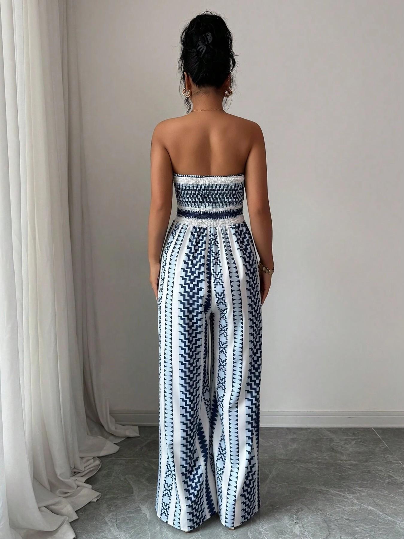 👗💙 Geometrischer Jumpsuit mit Halter-Ausschnitt & Seitenschlitz – 50% RABATT! Perfekt für Strand, Büro & Abend. 🔥✨