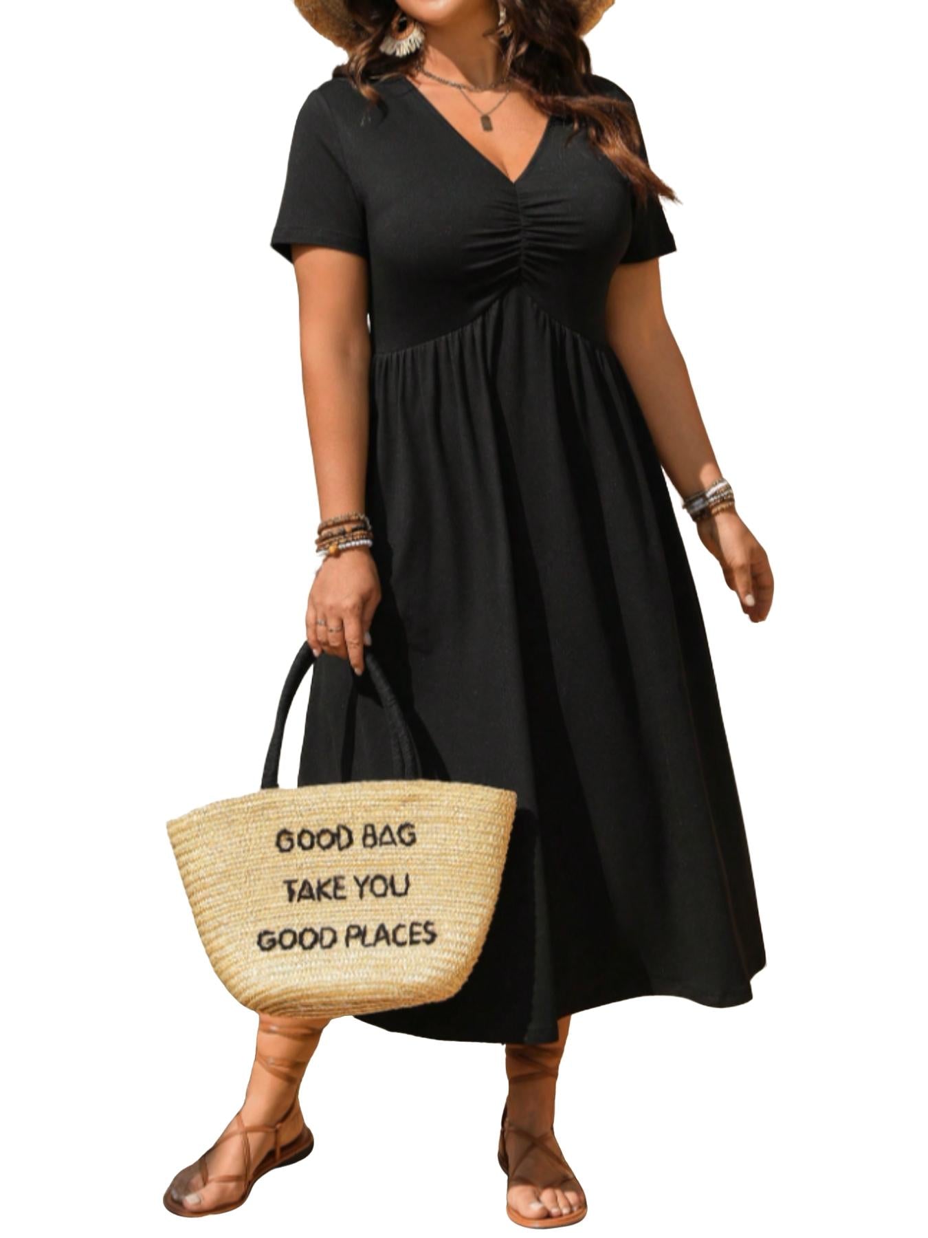 ✨ Figurfreundliches Damen Großgrößen-Kleid – Empire-Schnitt, atmungsaktives Material und vielseitig kombinierbar für warme Tage 🌸