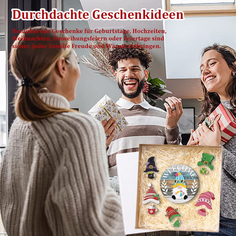 🎅Saisonangebot🎄Austauschbares hölzernes Gnom-Willkommensschild🎈