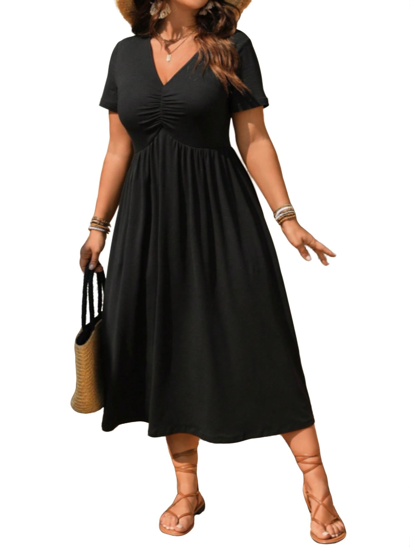 ✨ Figurfreundliches Damen Großgrößen-Kleid – Empire-Schnitt, atmungsaktives Material und vielseitig kombinierbar für warme Tage 🌸