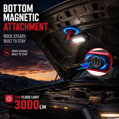 💡 50% RABATT! 🔦 SAKERPLUS Wiederaufladbare Arbeitsleuchte – 3000 lm COB-LED Magnetische Mechaniker-Lampe mit 360°-Schwenkhaken – für Autoreparatur, Garage & Camping