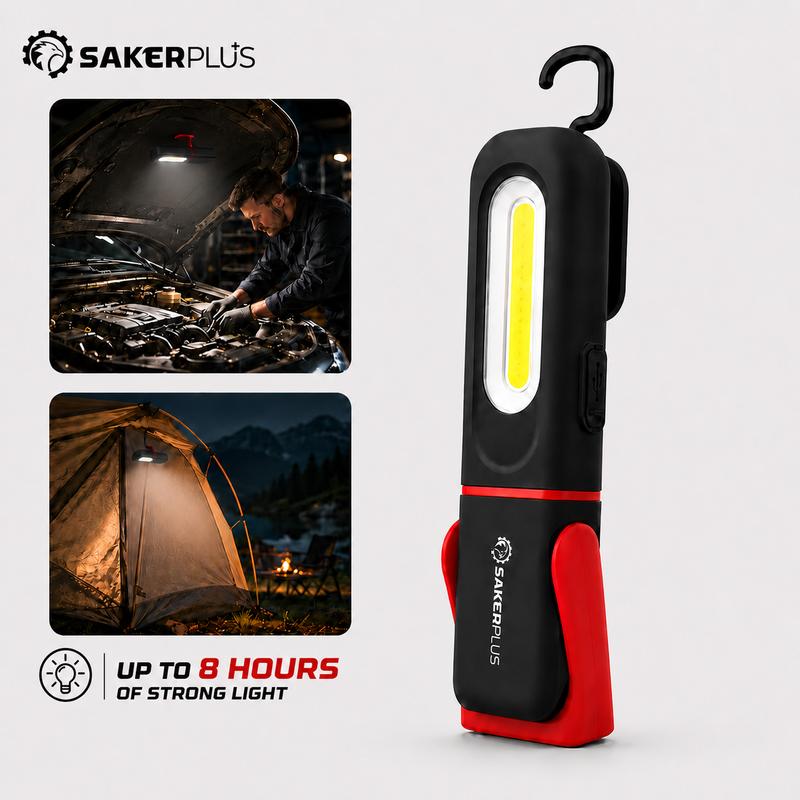 💡 50% RABATT! 🔦 SAKERPLUS Wiederaufladbare Arbeitsleuchte – 3000 lm COB-LED Magnetische Mechaniker-Lampe mit 360°-Schwenkhaken – für Autoreparatur, Garage & Camping