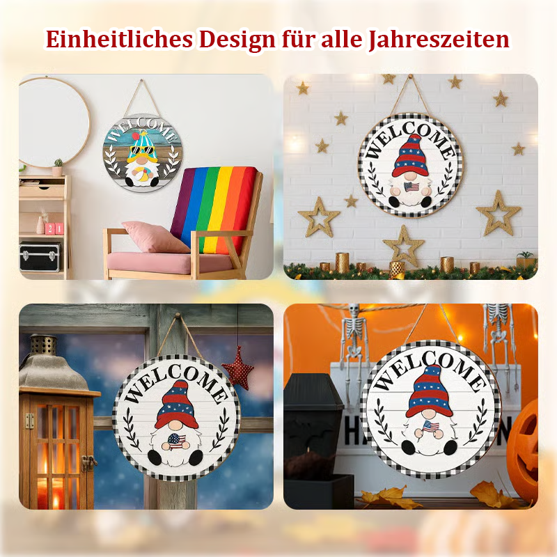 🎅Saisonangebot🎄Austauschbares hölzernes Gnom-Willkommensschild🎈