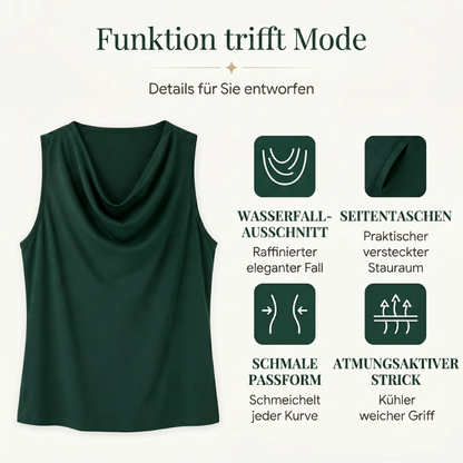 📢📢50% RABATT!! ⏰ Elegantes Slim-Fit-Kleid mit Wasserfallausschnitt – Ärmellos, Seitentaschen, Vielseitig ✨