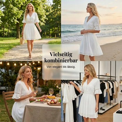👗 50% RABATT! ✨ Schickes Kleid mit V-Ausschnitt & Spitzenausschnitten – Feminin & luftig – Perfekt für Sommer, Hochzeit oder romantische Abende – eleganter Blickfang mit feinen Details 🌸