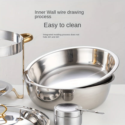 🔥Black-Friday-Mega-Angebot – 50 % Rabatt!🔥Edelstahl Warmhaltebuffet-Garnitur 5QT mit Brennstoffständer, Goldene Speisenwärmer für Feiern