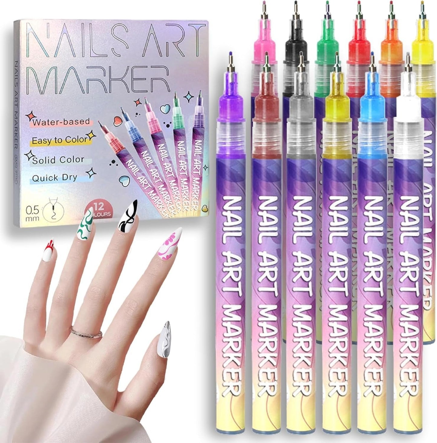 🎨🎨Weihnachtsangebot – 60 % Rabatt💅💅12 Farben Nagelkunst-Stifte Set🎨