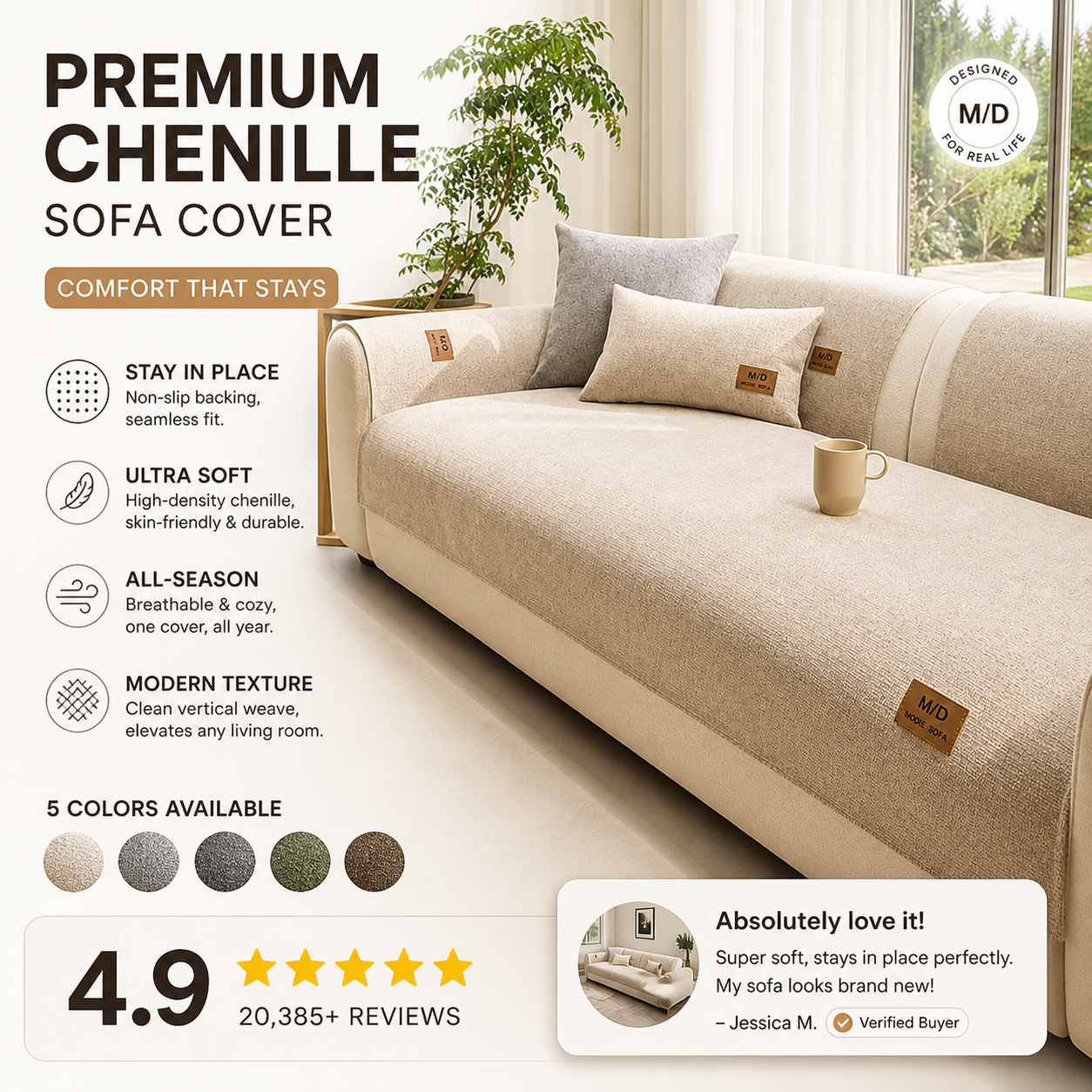 🛋️ Gepolsterte rutschfeste Sofaabdeckung – ultraweich, waschbar & kratzfest – ideal für Kinder und Haustiere 🐾
