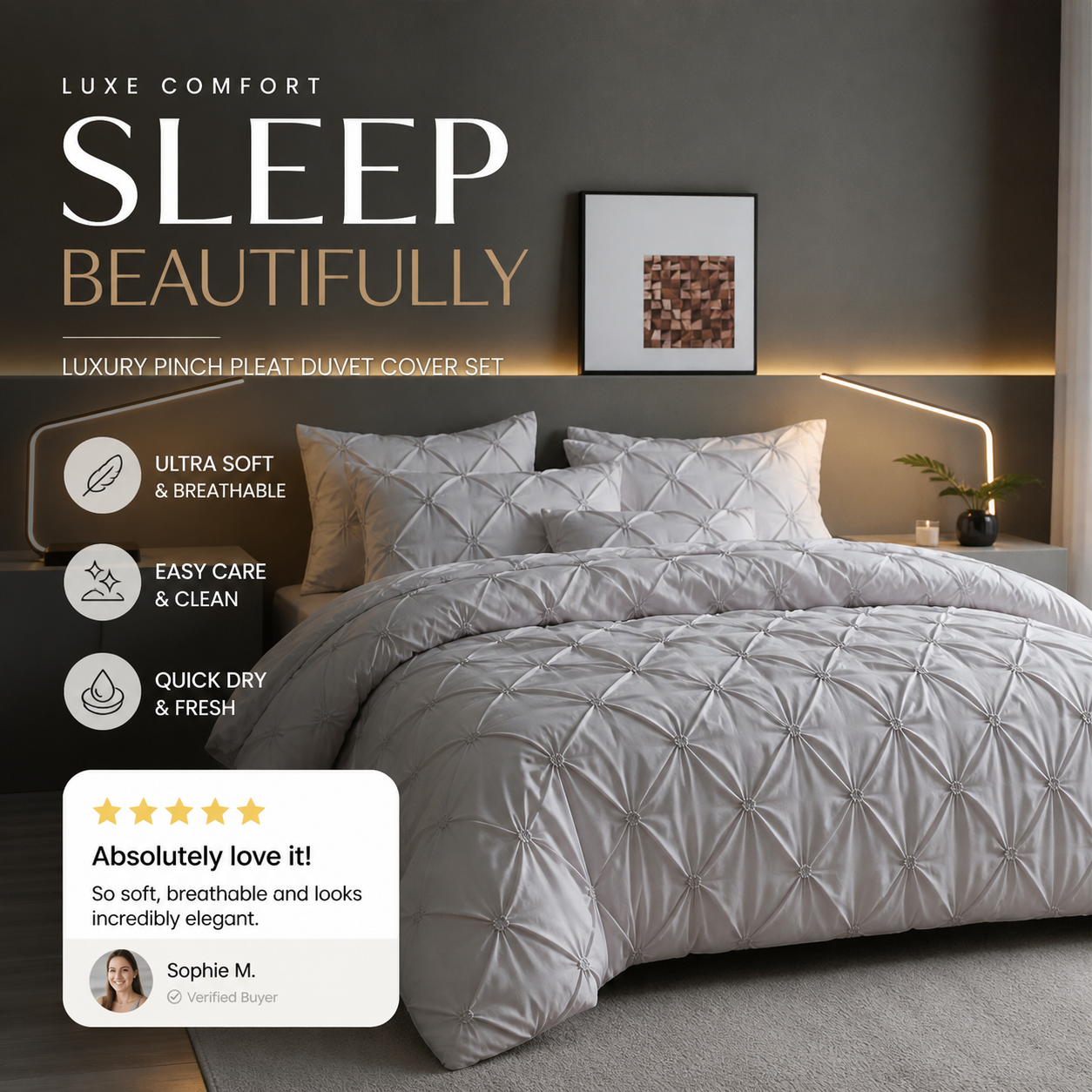 🛏️ 50% RABATT! 🌿 3-teiliges Bettwäsche-Set mit Pintuck-Falten – elegant, weich, komplett – für Ihr Traum-Schlafzimmer ✨