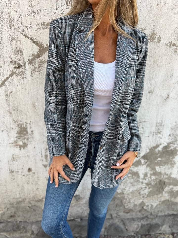 🍁Herbst-Neuankünfte🍁Lässiger karierter Blazer mit Revers