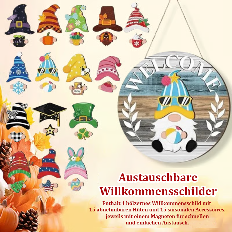 🎅Saisonangebot🎄Austauschbares hölzernes Gnom-Willkommensschild🎈