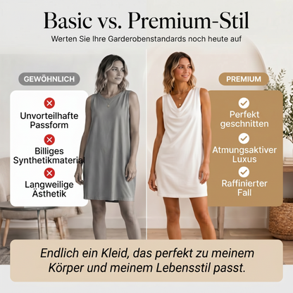 📢📢50% RABATT!! ⏰ Elegantes Slim-Fit-Kleid mit Wasserfallausschnitt – Ärmellos, Seitentaschen, Vielseitig ✨