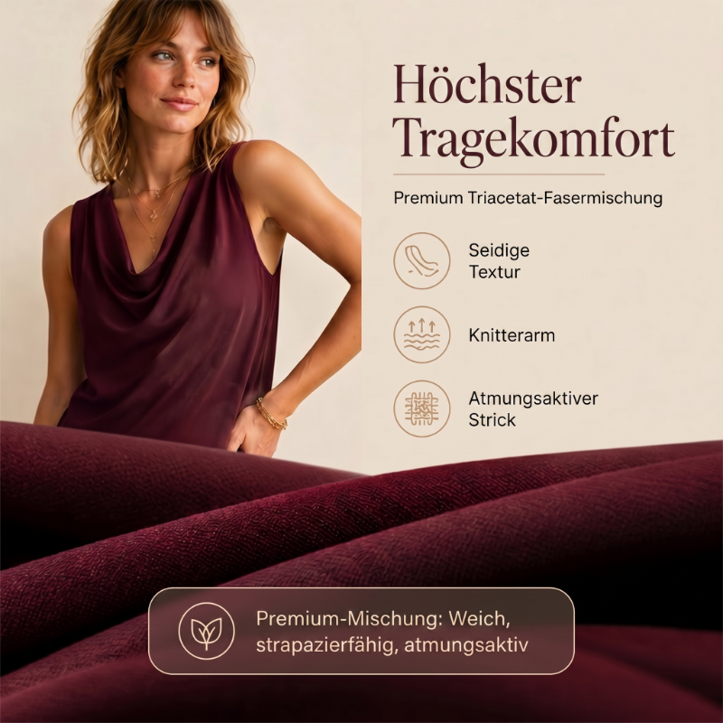 📢📢50% RABATT!! ⏰ Elegantes Slim-Fit-Kleid mit Wasserfallausschnitt – Ärmellos, Seitentaschen, Vielseitig ✨