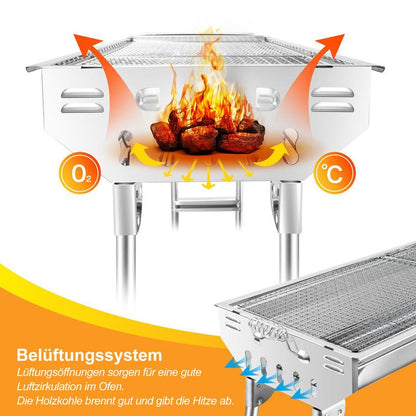🔥 50% RABATT ! Klappbarer Outdoor-Grill aus Edelstahl – Perfekt für Camping, Garten & BBQ-Partys 🍖