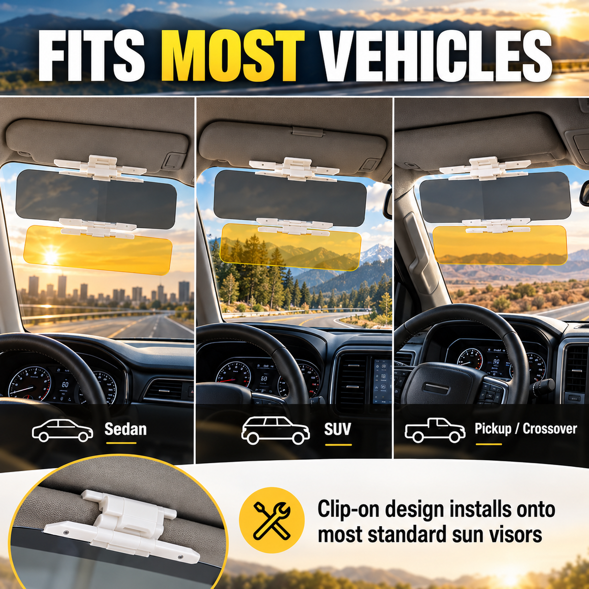 Sicherer Fahren bei Tag & Nacht 🌙 Universelle HD Blendschutz-Sonnenblende fürs Auto ✨-Gcom