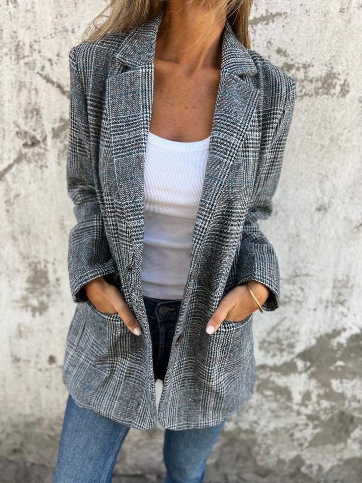 🍁Herbst-Neuankünfte🍁Lässiger karierter Blazer mit Revers