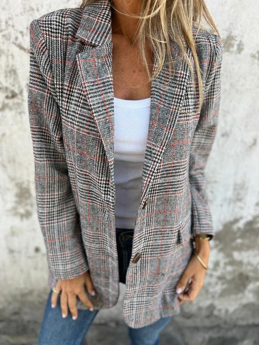 🍁Herbst-Neuankünfte🍁Lässiger karierter Blazer mit Revers