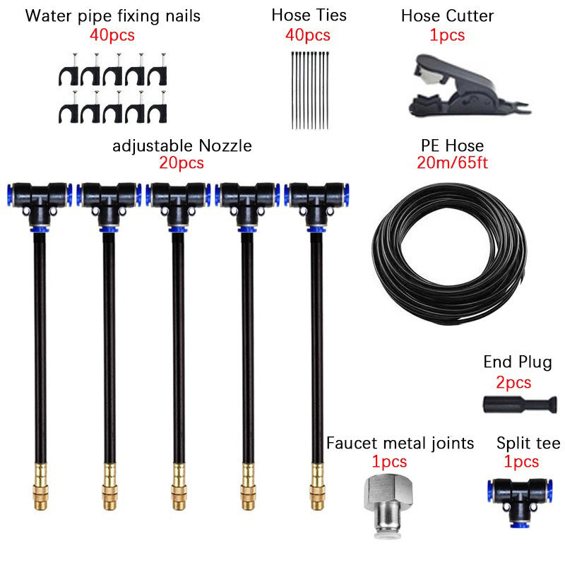 💦 Verstellbares Nebel-Kühlsystem mit flexiblen Düsen – ideal für Terrassen, Gewächshäuser und Außenbereiche zur effektiven Abkühlung