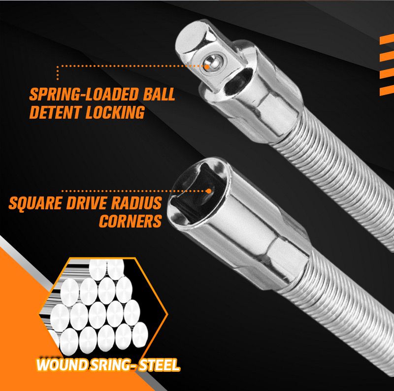 🔩 50 % RABATT ⚙️ Flexible Ratschenverlängerungsstange – Chrom-Vanadium, 3 Größen – Erreicht enge Ecken, Kugelverriegelung – ideal für Autoreparaturen oder Heimwerker 🛠️