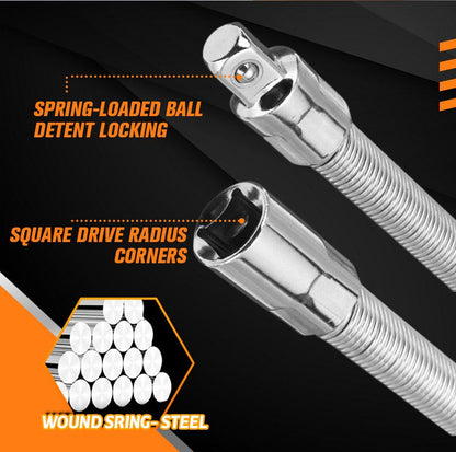 🔩 50 % RABATT ⚙️ Flexible Ratschenverlängerungsstange – Chrom-Vanadium, 3 Größen – Erreicht enge Ecken, Kugelverriegelung – ideal für Autoreparaturen oder Heimwerker 🛠️