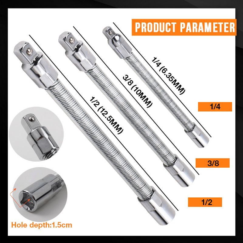 🔩 50 % RABATT ⚙️ Flexible Ratschenverlängerungsstange – Chrom-Vanadium, 3 Größen – Erreicht enge Ecken, Kugelverriegelung – ideal für Autoreparaturen oder Heimwerker 🛠️